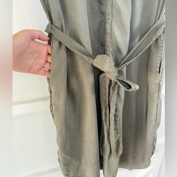 Caslon Cap Sleeve Button Front Tie Waist Utility Midi Dress Olive Green Size 3X - Picture 5 of 11
